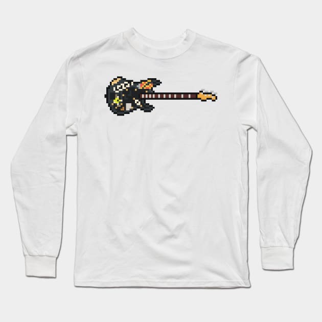 Pixel Punk Stickered Precision Bass Guitar Long Sleeve T-Shirt by gkillerb